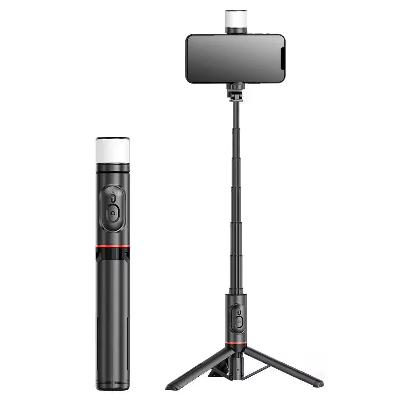 Q12S Foldable Wireless Selfie Stick Bluetooth Monopod with Remote Shutter Fill Light Tripod for iPhone Android Huawei 2024 NEW