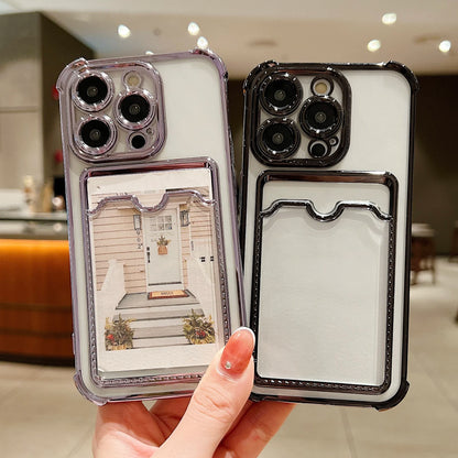 Luxury Plating Transparent Wallet Card Holder Phone Case For iPhone