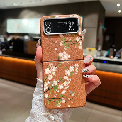 Flower Printed Leather Texture Soft Case For Samsung Galaxy Z Flip