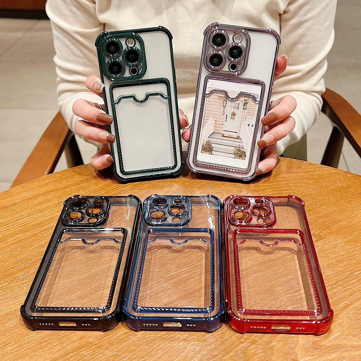 Luxury Plating Transparent Wallet Card Holder Phone Case For iPhone