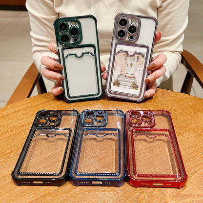 Luxury Plating Transparent Wallet Card Holder Phone Case For iPhone