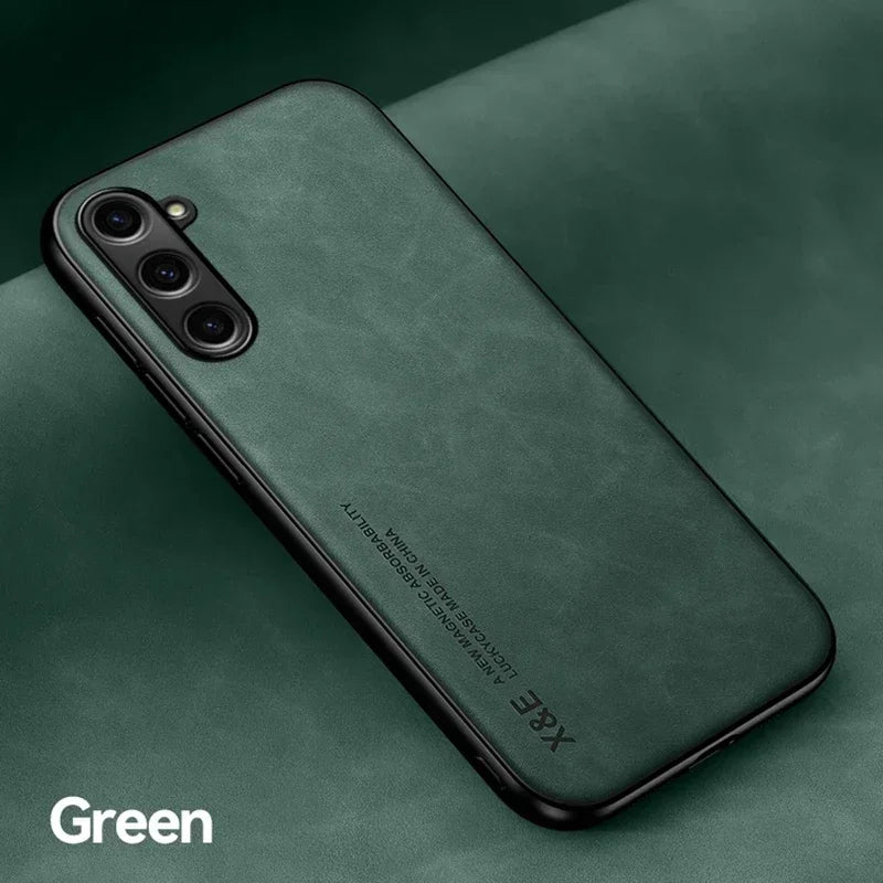 Luxury Leather Case For Samsung S25 S24 S23 Ultra S24 FE A16 A15 A56 A55 A36 A35 5G Cover With Metal Plate Support Car Hold