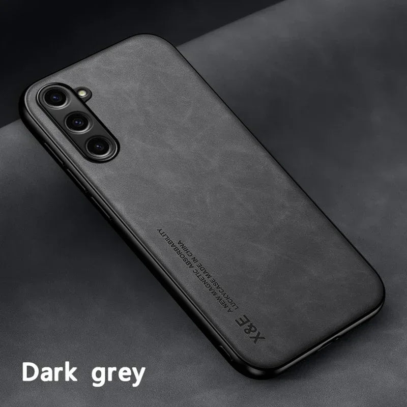 Luxury Leather Case For Samsung S25 S24 S23 Ultra S24 FE A16 A15 A56 A55 A36 A35 5G Cover With Metal Plate Support Car Hold