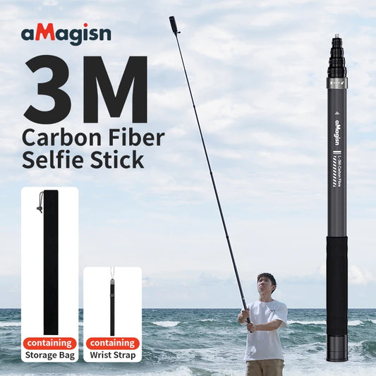 aMagisn 3M Invisible Selfie Stick , Carbon Fiber Extended Monopod 118" Long Pole for Gopro Max Insta360 X2 X3 X4 X5 Accessories