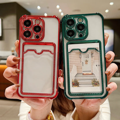 Luxury Plating Transparent Wallet Card Holder Phone Case For iPhone