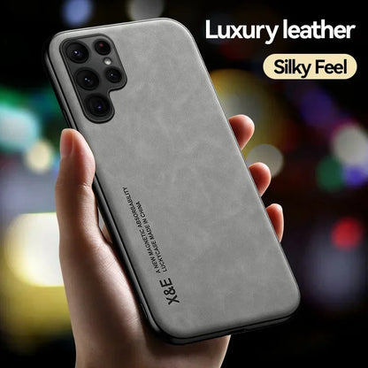 Luxury Leather Case For Samsung S25 S24 S23 Ultra S24 FE A16 A15 A56 A55 A36 A35 5G Cover With Metal Plate Support Car Hold