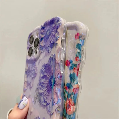 Luxury Laser Oil Painting Flowers Phone Cases For iPhone