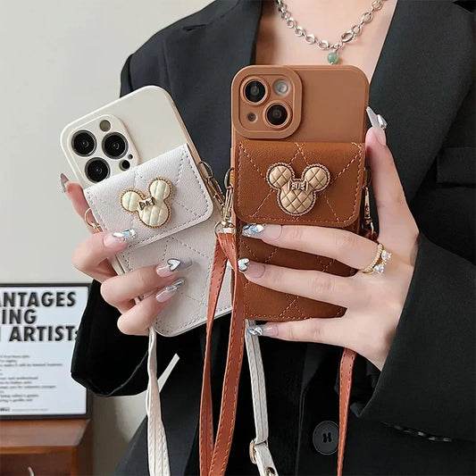 Cartoon Diamond Leather Wallet Holder Case for iPhone