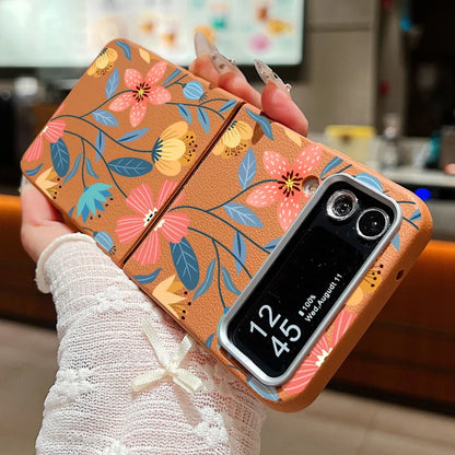 Flower Printed Leather Texture Soft Case For Samsung Galaxy Z Flip