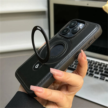 Luxury Magnetic Stand Ring PU Leather Phone Case For iPhone
