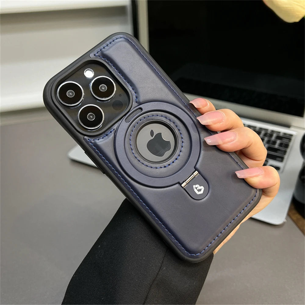 Luxury Magnetic Stand Ring PU Leather Phone Case For iPhone