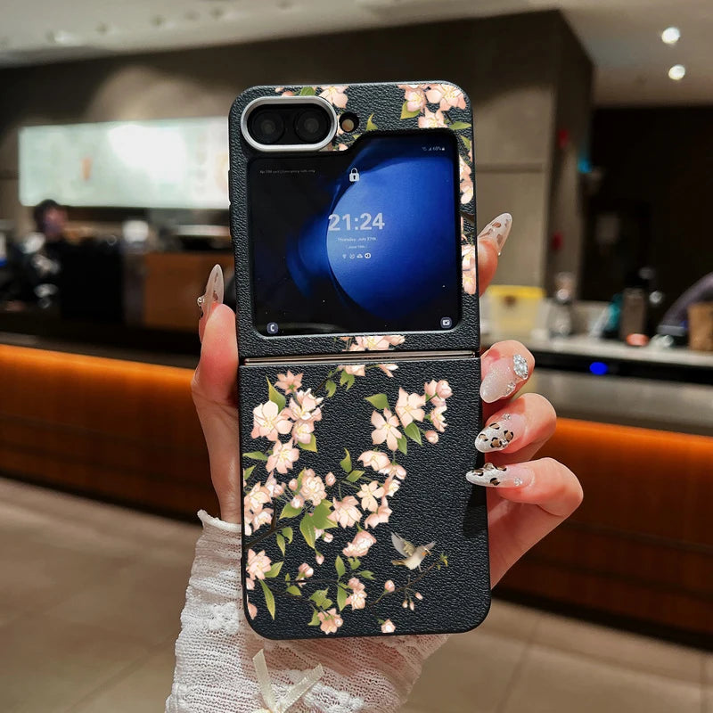 Flower Printed Leather Texture Soft Case For Samsung Galaxy Z Flip
