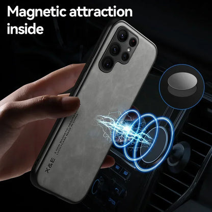 Luxury Leather Case For Samsung S25 S24 S23 Ultra S24 FE A16 A15 A56 A55 A36 A35 5G Cover With Metal Plate Support Car Hold