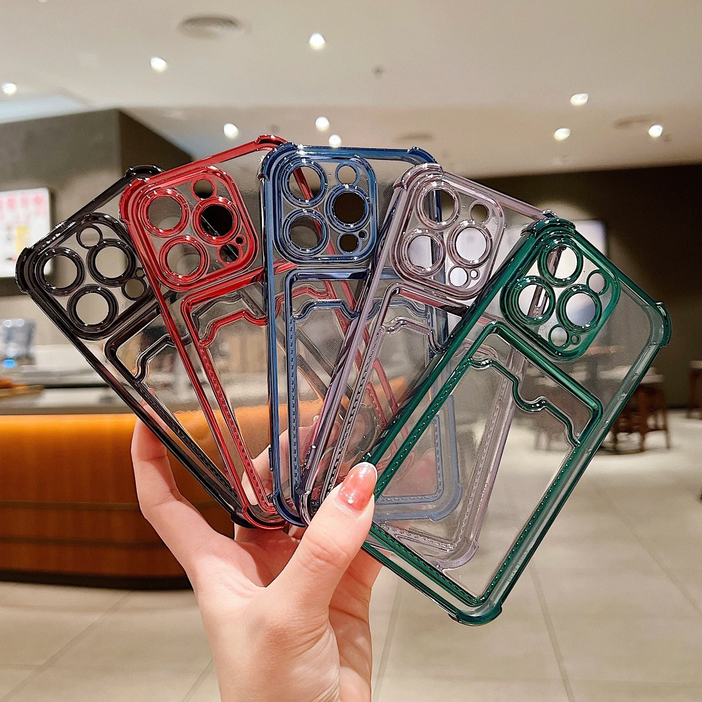 Luxury Plating Transparent Wallet Card Holder Phone Case For iPhone