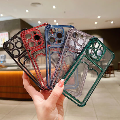 Luxury Plating Transparent Wallet Card Holder Phone Case For iPhone
