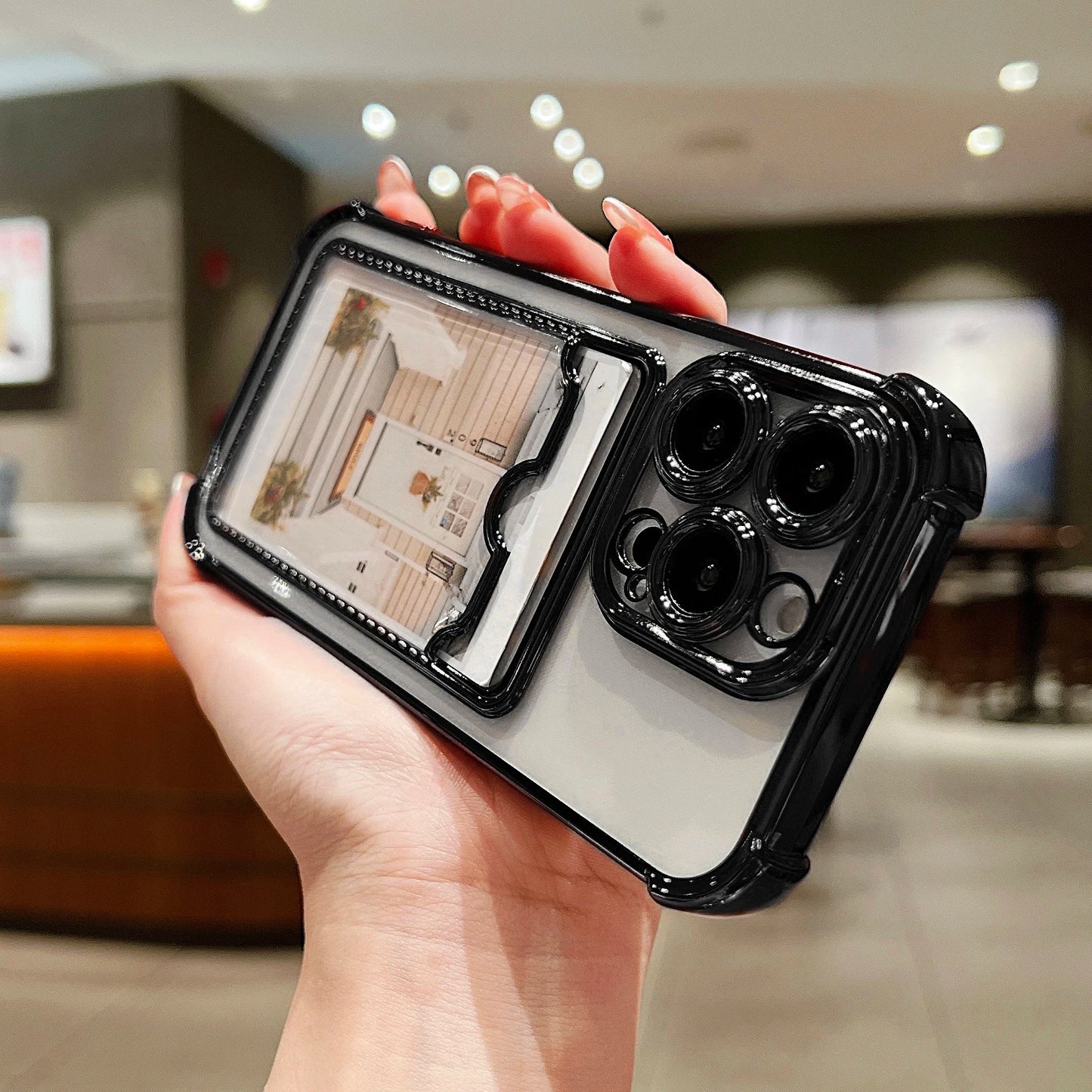 Luxury Plating Transparent Wallet Card Holder Phone Case For iPhone