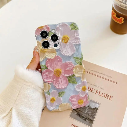 Luxury Laser Oil Painting Flowers Phone Cases For iPhone