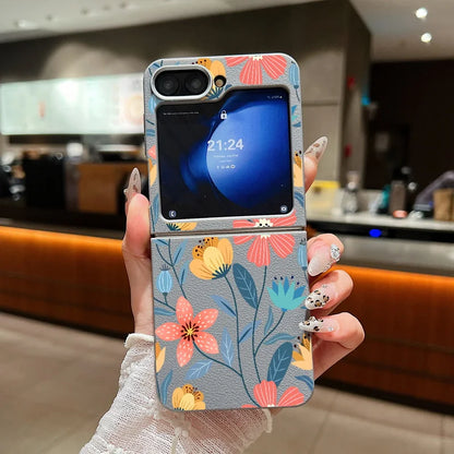 Flower Printed Leather Texture Soft Case For Samsung Galaxy Z Flip