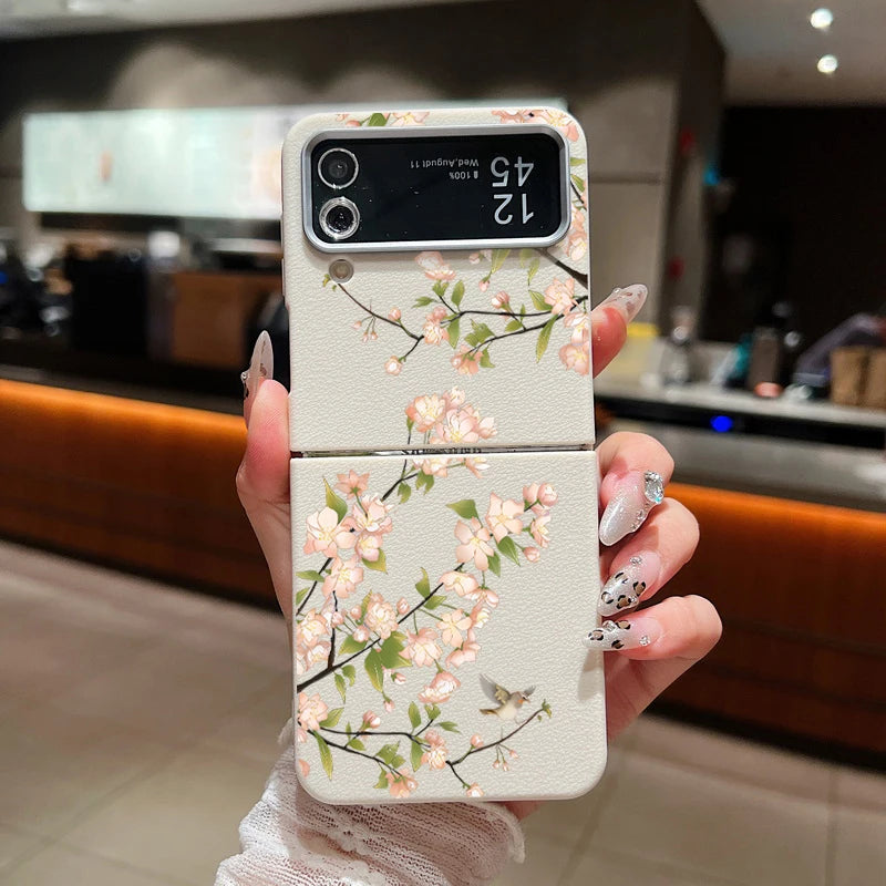 Flower Printed Leather Texture Soft Case For Samsung Galaxy Z Flip