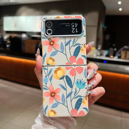 Flower Printed Leather Texture Soft Case For Samsung Galaxy Z Flip