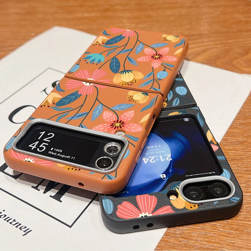 Flower Printed Leather Texture Soft Case For Samsung Galaxy Z Flip
