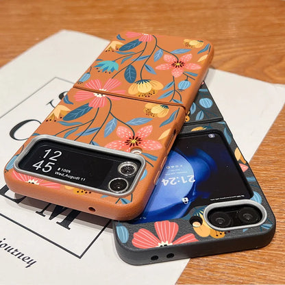 Flower Printed Leather Texture Soft Case For Samsung Galaxy Z Flip