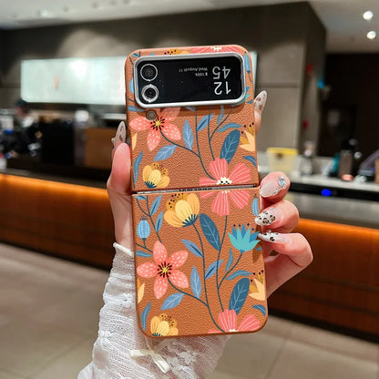Flower Printed Leather Texture Soft Case For Samsung Galaxy Z Flip
