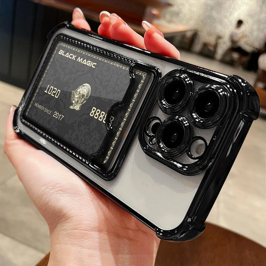Luxury Plating Transparent Wallet Card Holder Phone Case For iPhone