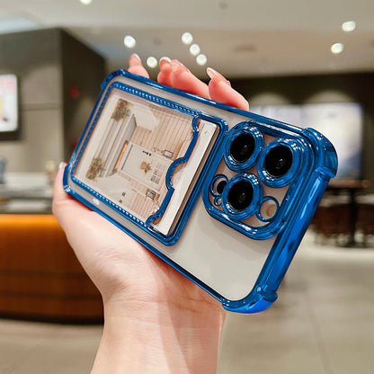 Luxury Plating Transparent Wallet Card Holder Phone Case For iPhone