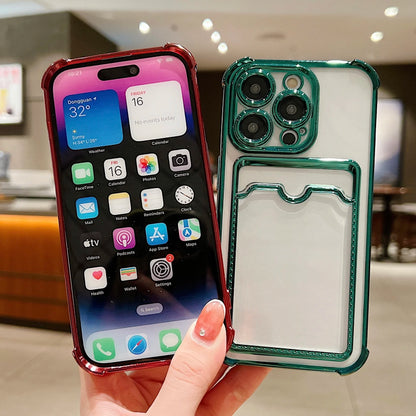 Luxury Plating Transparent Wallet Card Holder Phone Case For iPhone