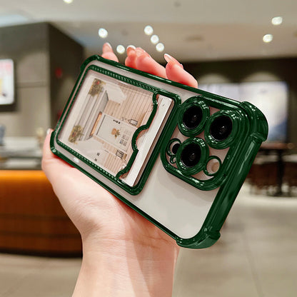 Luxury Plating Transparent Wallet Card Holder Phone Case For iPhone