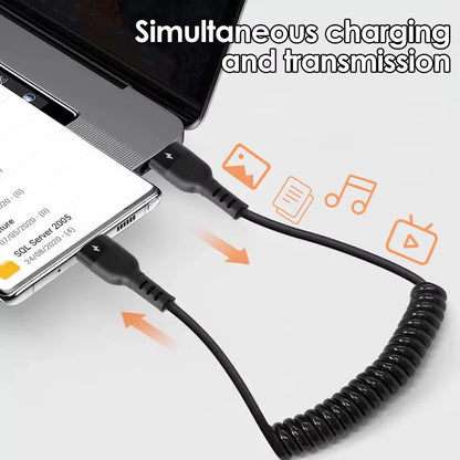 NNBILI 60W C-C Fast Charging Cable 5A Spring Telescopic Car Charger Cable High Speed Charging Data Cable Phone Accessories ﻿